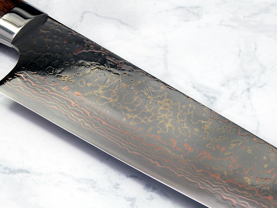 佐治武士作 青紙有色ダマスカス 牛刀240 有色スタッグ 新品未使用 佐治武士作 青紙有色ダマスカス 牛刀240 有色スタッグ 新品未使用